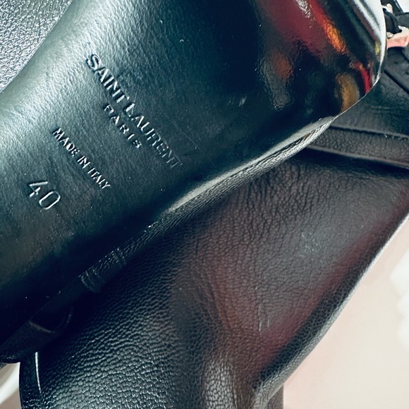 SAINT LAURENT Paris Black Leather Peep Toe Platform Heeled Ankle Booties - Picture 7 of 8